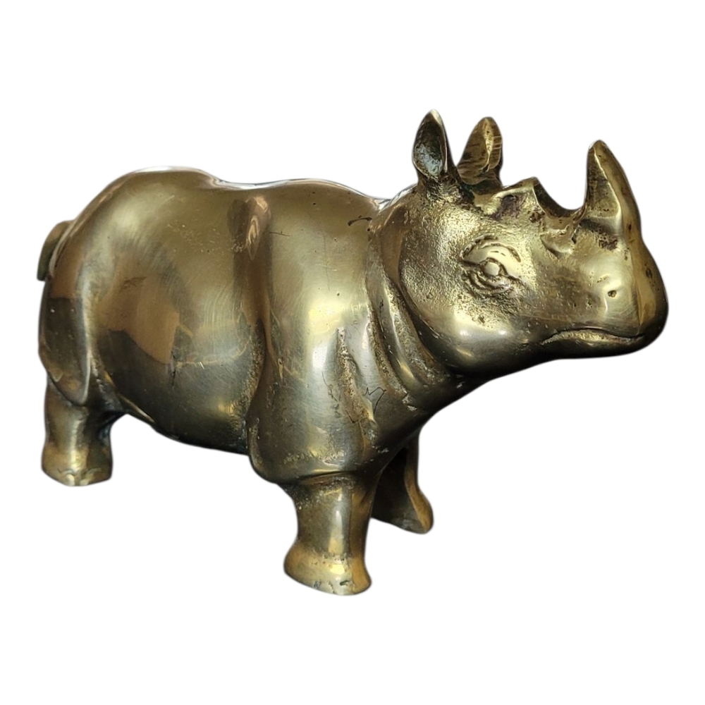 Vintage Brass Rhino Home Art Sculpture